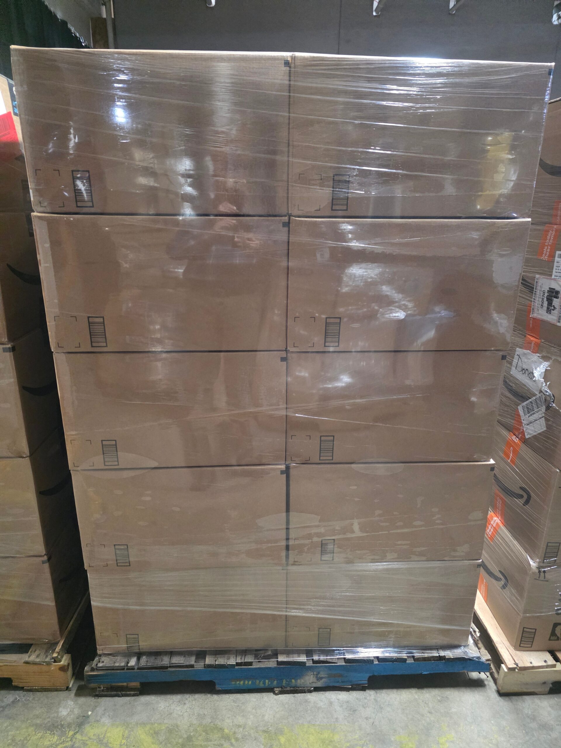 OG AMZ Mystery Box Pallets OG AMZ mystery box pallet — 20 sealed Amazon LPN-coded mystery boxes across home goods, personal care, beauty, electronics accessories, kitchen, apparel, and toys