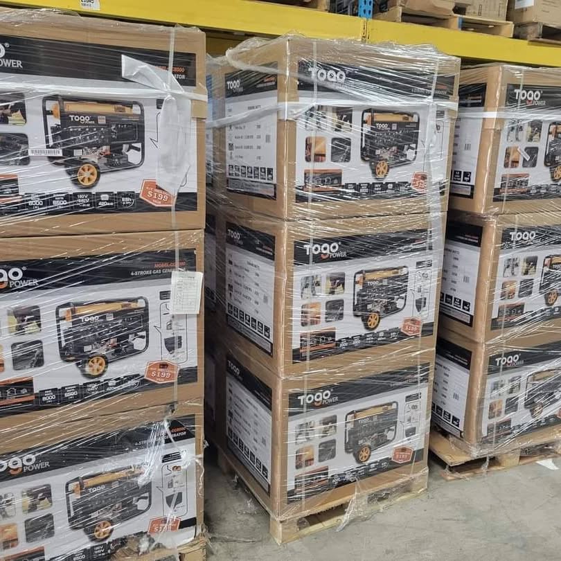Togo Power 8000W Generator Pallet – Wholesale Togo Power generator pallet of 8000W inverter units wrapped for shipping from Save More Liquidations