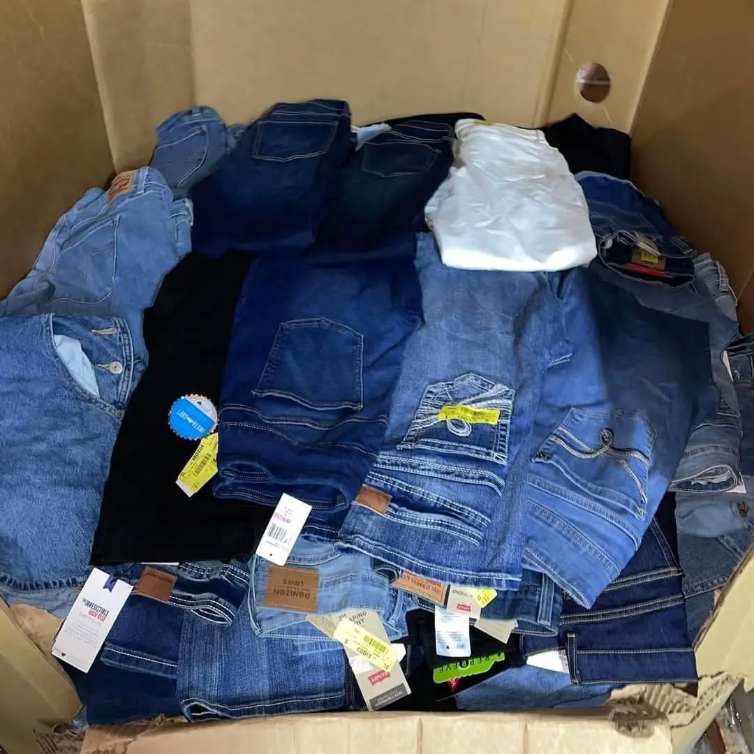 Ladies Jeans Pallets – Wholesale Liquidation Ladies jeans pallet of womens denim wrapped for shipping from Save More Liquidations