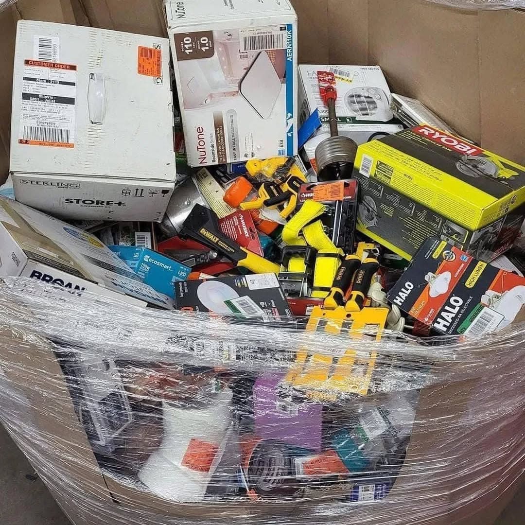 Home Depot High Count Pallets Home Depot high count pallets — mixed count liquidation loads from Home Depot featuring power tools, hand tools, faucets, lighting fixtures, storage bins, small appliances, patio items, and seasonal goods at the high-count truckload format
