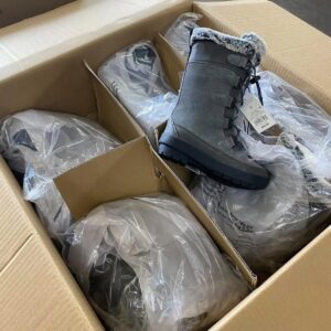 Overstock winter boots pallet of cold-weather footwear wrapped for shipping from Save More Liquidations