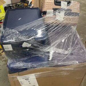 Macys suitcases handbags purses pallet — mixed-condition liquidation bundle from Macys department stores featuring rolling suitcases, carry-ons, duffels, crossbody bags, totes, satchels, wallets, and clutches from Samsonite, DKNY, Steve Madden, Nine West, Calvin Klein, and Michael Kors