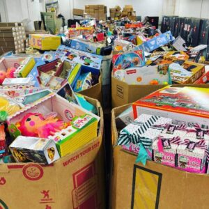 Christmas liquidation pallet of holiday decor and ornaments wrapped for shipping from Save More Liquidations