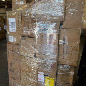 3PL returns pallet — single pallet of third-party logistics returned inventory from Shopify merchants and DTC brands