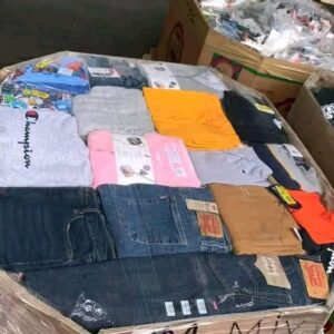 Mens and womens clothing pallet of mixed apparel folded for shipping from Save More Liquidations