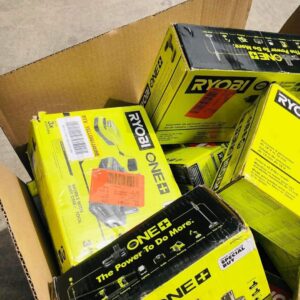 Ryobi wholesale pallet of ONE+ tools and accessories stacked for shipping from Save More Liquidations