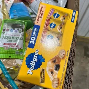 Pet food pallet of wholesale dog and cat food and treats wrapped for shipping from Save More Liquidations