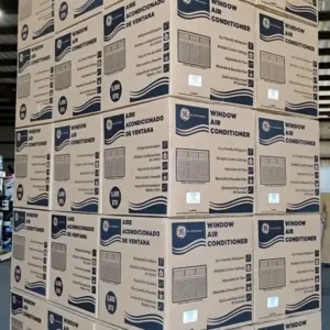 Air conditioner pallet of window and portable cooling units wrapped for shipping from Save More Liquidations
