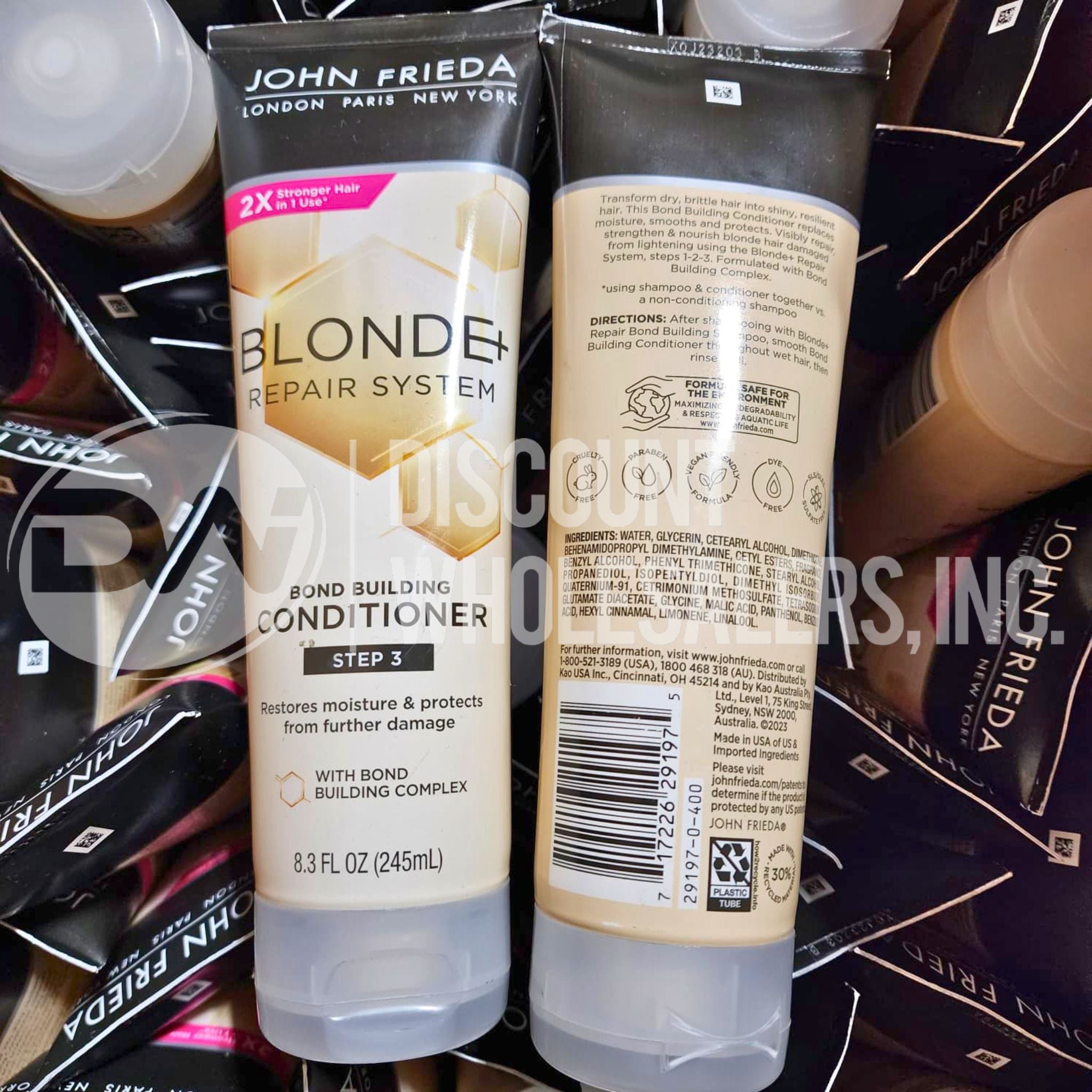 John Frieda Blonde & Repair System Bond Building Conditioner 8.3 Oz (140 Pcs Lot) John Frieda conditioner lot of 140 bottles of bond-building conditioner arranged for shipping from Save More Liquidations