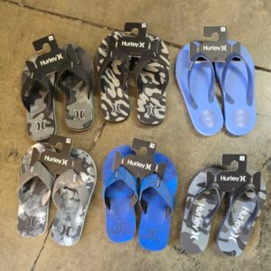 Hurley sandals lot of branded flip-flops and slides wrapped for shipping from Save More Liquidations