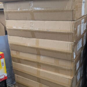 Christmas tree pallet of small white artificial trees wrapped for shipping from Save More Liquidations