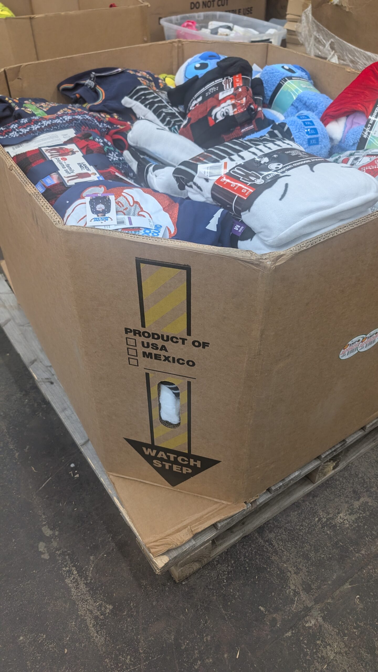 BJ’s Clothing – Christmas BJs clothing pallet of Christmas and holiday apparel folded for shipping from Save More Liquidations