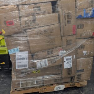 Large liquidation pallet of high-value mixed merchandise wrapped for shipping from Save More Liquidations