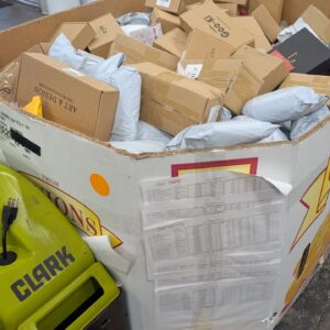 Gaylord liquidation pallet of bulk mixed merchandise wrapped for shipping from Save More Liquidations