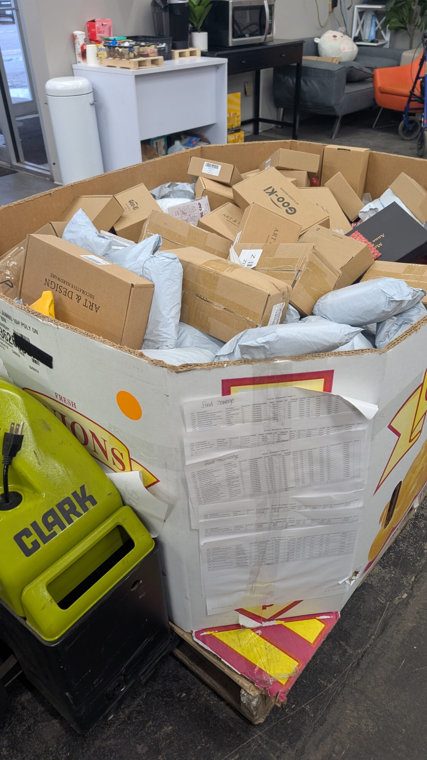 HPC – Small Gaylord Gaylord liquidation pallet of bulk mixed merchandise wrapped for shipping from Save More Liquidations