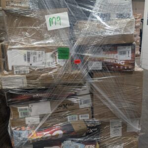 Car parts pallet of wholesale automotive parts and accessories shrink-wrapped for shipping from Save More Liquidations