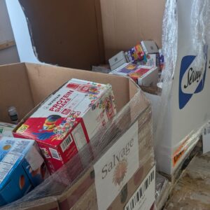 BJs Club food pallet of wholesale grocery overstock shrink-wrapped for shipping from Save More Liquidations