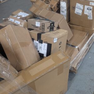 Small liquidation pallet of mixed general merchandise wrapped for shipping from Save More Liquidations