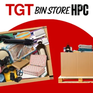 TGT bin store HPC truckload — 24 high-piece-count pallets of Target HBA, beauty, accessories, and impulse inventory for first-time bin store operators