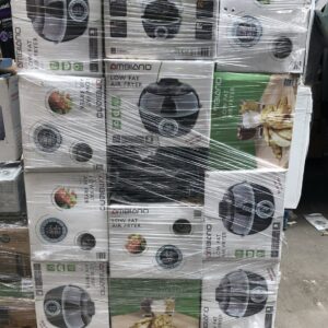 Air fryer pallet of countertop air fryers wrapped for shipping from Save More Liquidations