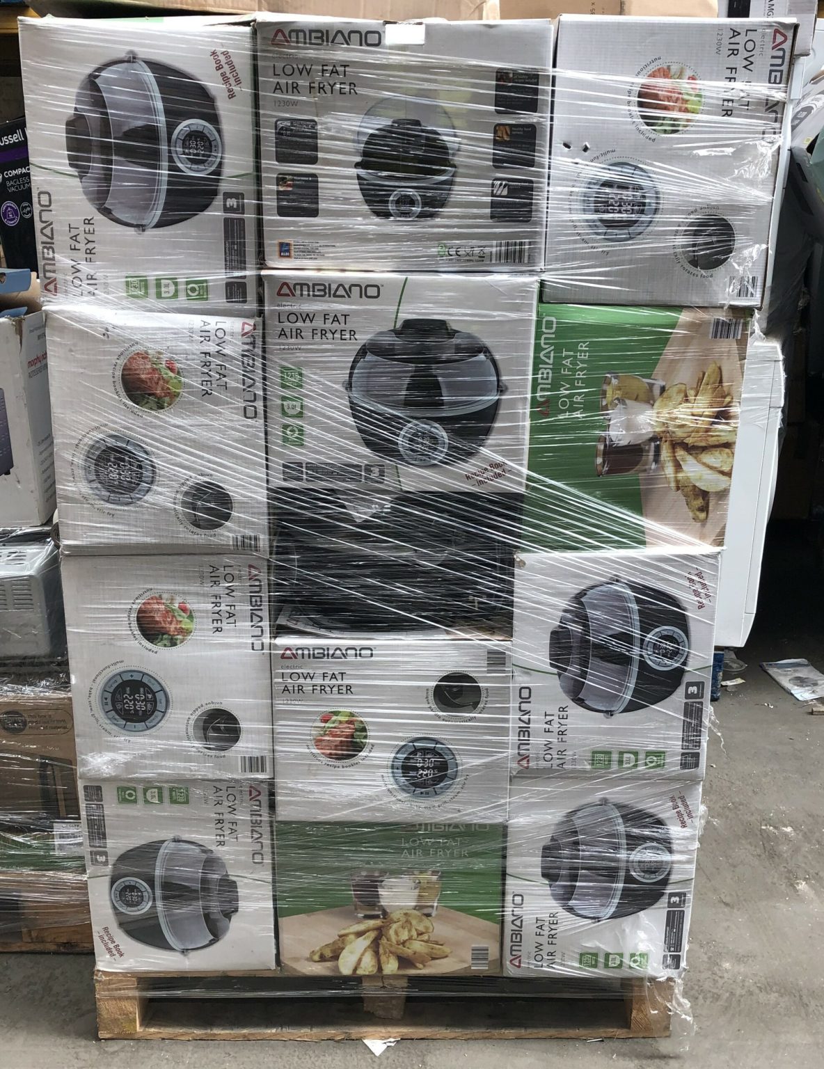 Wholesale Air Fryer Liquidation Pallets Air fryer pallet of countertop air fryers wrapped for shipping from Save More Liquidations