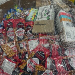 Amazon food pallet AMZF-1 — mid-tier wrapped pallet of mixed Amazon food and beverage items at higher per-pallet loading than the $199 standard tier