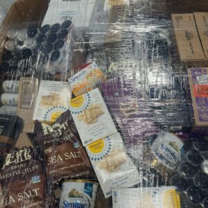 Amazon food pallet AMZF-3 — wrapped pallet of mixed Amazon food and beverage items packaged as a starter pallet for first-time food-channel buyers