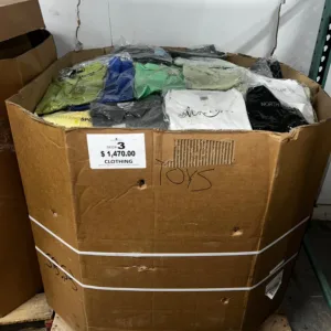 Golf clothing pallet of polos and golf apparel wrapped for shipping from Save More Liquidations