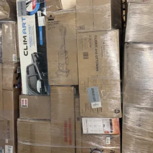 Amazon Monster 7ft pallet — 7-foot tall Gaylord box shrink-wrapped for transport containing 400 to 600+ assorted Amazon items across electronics, home goods, toys, tools, kitchenware, personal care, and seasonal merchandise, high-volume Amazon liquidation truckload format