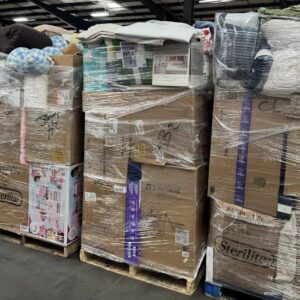 Target general merchandise pallet — single-pallet stretch-wrapped mix of housewares, toys, kitchen, apparel and accessories from Target stores