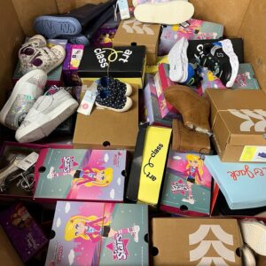 Target kids shoes pallet — wrapped pallet of 300 pairs of Target kids shoes in spring and summer styles including sneakers, sandals, and flip flops, 95% brand new condition