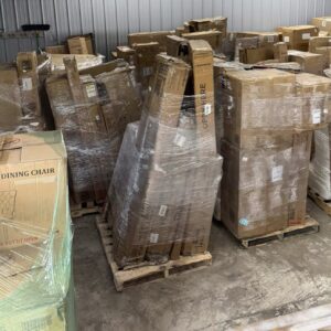 Amazon medium pallet — wrapped pallet of Grade A Amazon medium-size returns and overstock merchandise including housewares, electronics, cooking, and baby goods