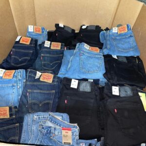 Mens Levi jeans pallet — 650-piece pallet of authentic Levis mens denim across 501, 511, 514, 541, 559 silhouettes in mens 30-44 waist range