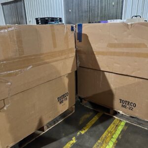 Amazon electronics pallet — wrapped pallet of LPN-labeled high-end Amazon electronics returns including small electronics, audio gear, accessories, and smart home devices