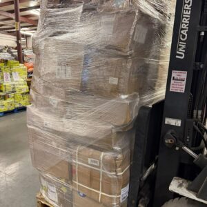 AMZ Monster pallet — single 7-8 foot tall Amazon LPN-coded monster-tier high piece count pallet with 250-600+ Amazon overstock and customer-return items