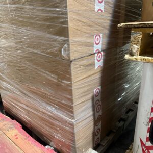 Target mystery box pallet — 18 sealed Target mystery boxes stacked on a wrapped pallet, mixed Target liquidation inventory across general merchandise categories