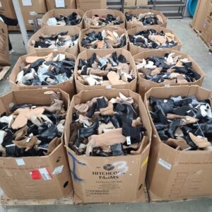 Target womens boots truckload of about 5,000 pairs wrapped for shipping from Save More Liquidations