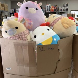 Squishmallow pallet — single pallet of authentic Squishmallow plush across multiple sizes including the popular 8 inch, 12 inch, and 16 inch Squad characters