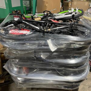 Bicycle pallet of assorted bikes wrapped for shipping from Save More Liquidations