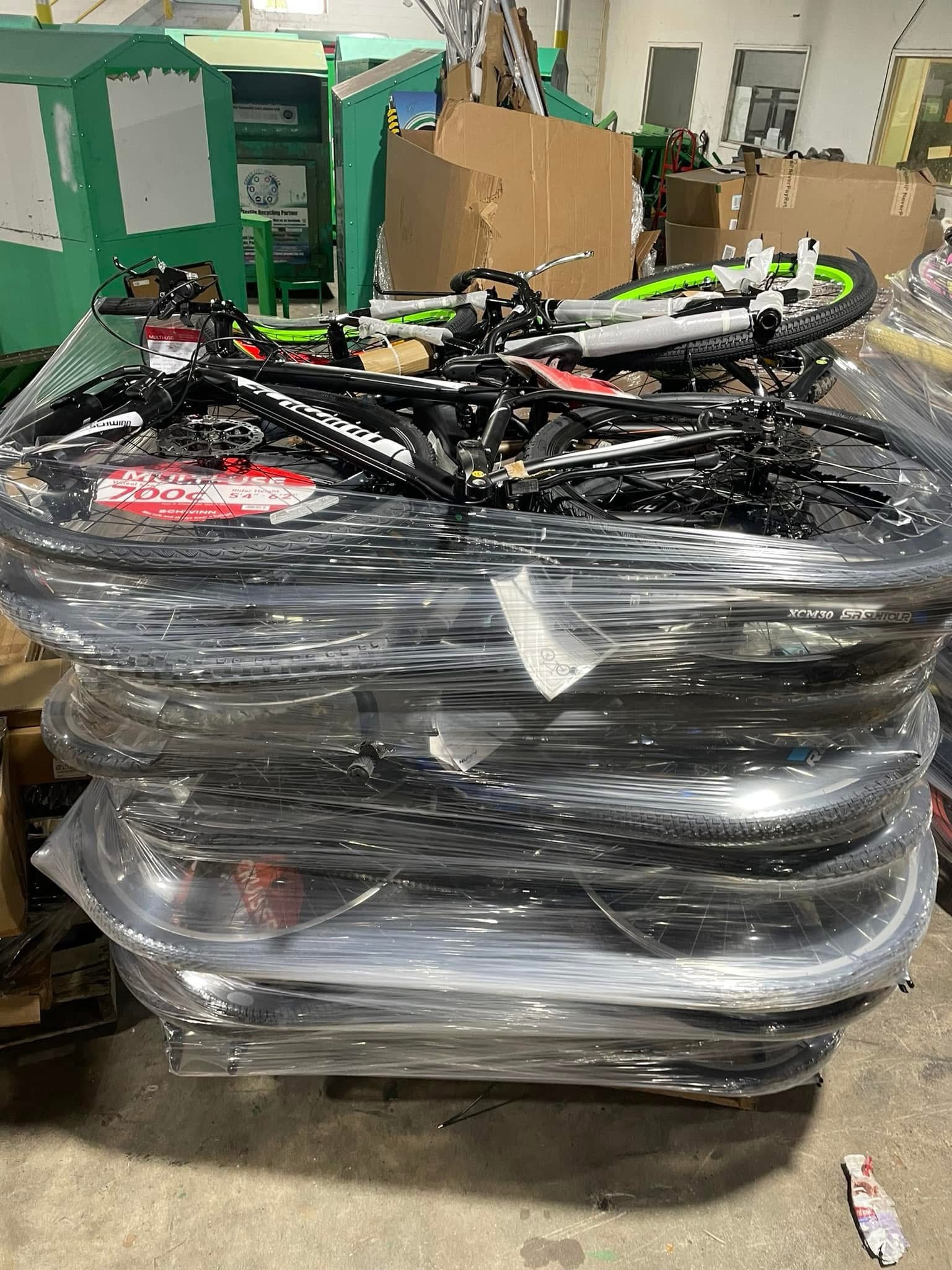 img_3148 Bicycle pallet of assorted bikes wrapped for shipping from Save More Liquidations