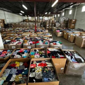 High end clothing truckload lot 408 — 24 pallets of premium department-store apparel from Calvin Klein, Tommy Hilfiger, Ralph Lauren, Michael Kors, Lucky Brand, Free People, and Levis