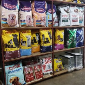 Pet food liquidation pallet of dog and cat food and treats wrapped for shipping from Save More Liquidations