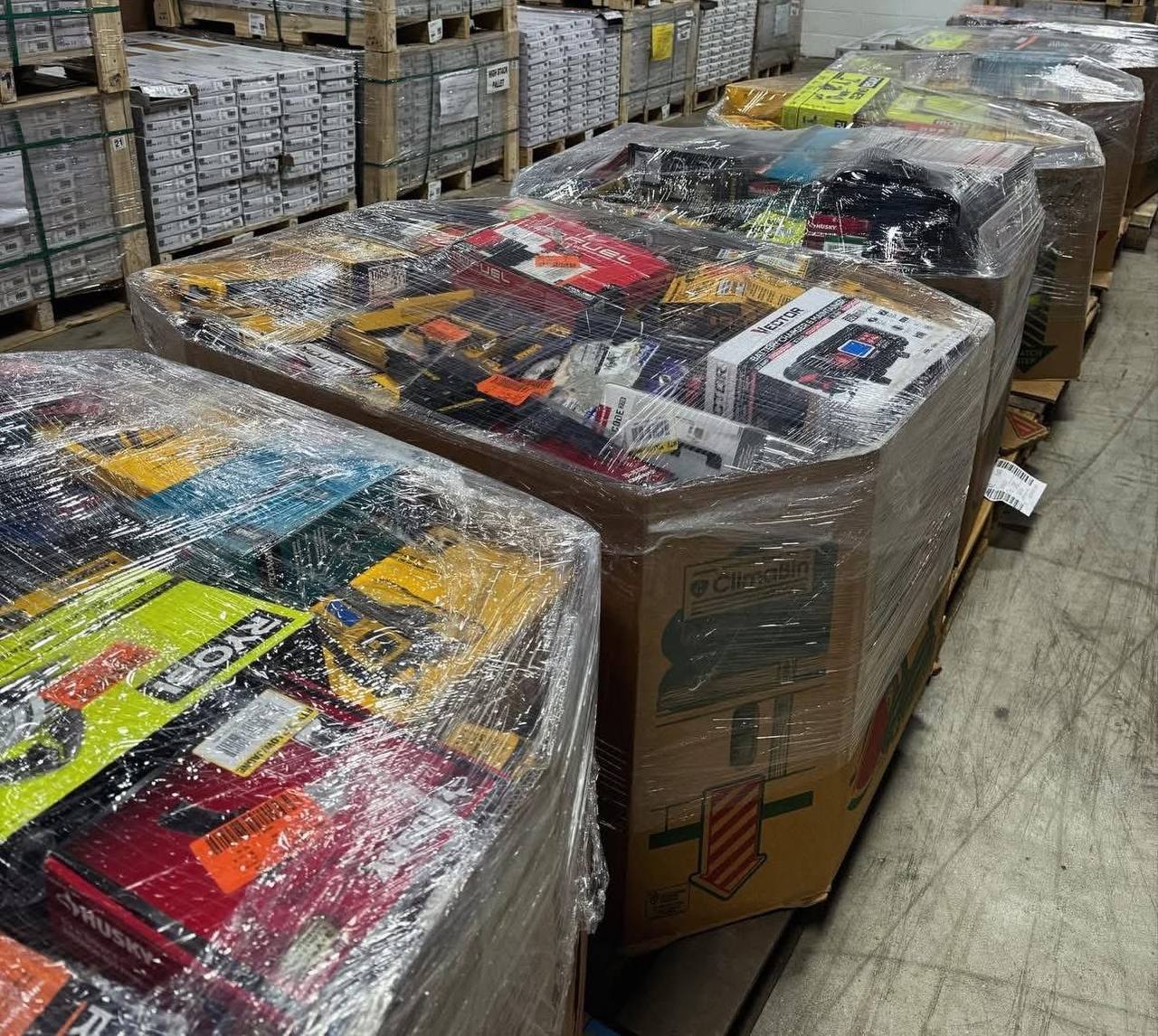 Buy Tool Liquidation Pallets (60-150 assorted hand-$850) Tool liquidation pallet of 60 to 150 assorted hand tools stacked for shipping from Save More Liquidations