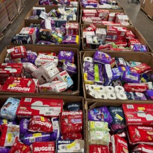 Baby diapers pallet of 50 cases of bulk baby diapers shrink-wrapped for shipping from Save More Liquidations