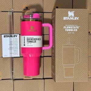 Stanley tumblers pallet of insulated drinkware arranged for shipping from Save More Liquidations