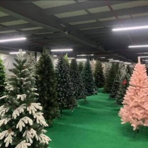 Christmas tree liquidation pallet of artificial trees wrapped for shipping from Save More Liquidations