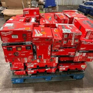 Milwaukee tool liquidation pallet of 100 mixed tools boxed for shipping from Save More Liquidations