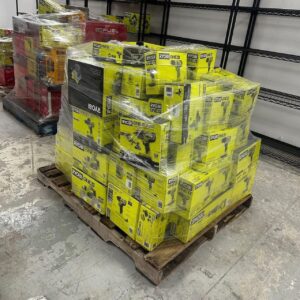 Wholesale Ryobi tools lot of 150 ONE+ tools and accessories boxed for shipping from Save More Liquidations