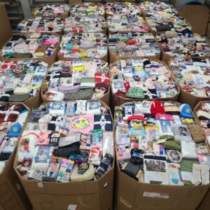 Target accessories pallet — wrapped pallet of 1,500+ Target accessories pieces including bras, underwear, socks, handbags, jewelry, belts, and hats, new and new with damaged packaging condition
