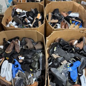 Target men's shoes pallet — wrapped pallet of 175-200 pairs of Target men's shoes, mix of sneakers, boots, dress shoes, and flip flops, 95% brand new condition, all-season mix